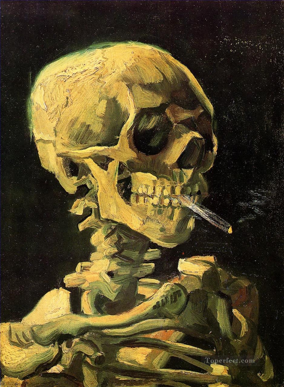 燃えているタバコを持つ頭蓋骨 フィンセント・ファン・ゴッホ油絵